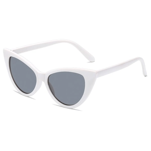 Retro cat-eye sunglasses with glossy white frames and dark grey lenses for women
