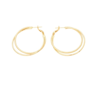 Creative double-layer golden hoop earrings with polished and frosted metal texture