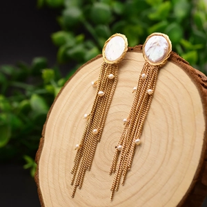 Artificial Baroque Pearl Long Tassel Dangle Earrings With 925 Sterling Silver Earring Post Vintage Elegant Jewelry For Women