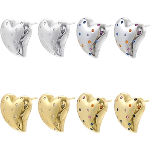 Detailed comparison of vintage heart earrings with colorful crystals in gold and silver