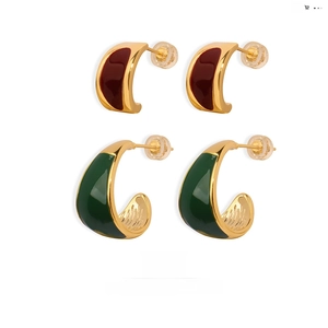 Vintage Enamel Hoop Earrings For Women C-Shaped Copper Geometric Half Round Retro Minimalist Jewelry