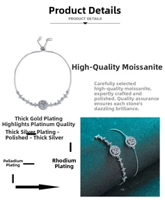 Detailed view of S925 sterling silver moissanite bracelet with multi-layer plating