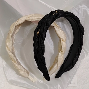 Elegant braided headbands set with gold beads in black and beige, non-slip design