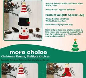 Close-up of a knitted snowman wine bottle cover with red berries for Christmas decor