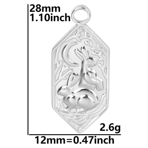 Silver stainless steel rabbit and moon pendant dimensions 28mm by 12mm for jewelry DIY