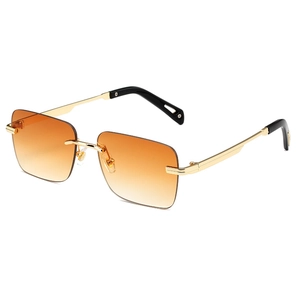 Gafas de sol rectangulares sin montura con lentes degradadas naranjas y metal dorado