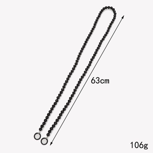 Black beaded rhombus orb lanyard chain for phone and bags with dual metal rings 63cm