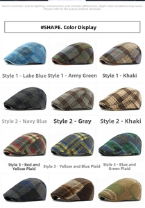 Detailed catalog showing twelve vintage plaid wool flat caps for men and women