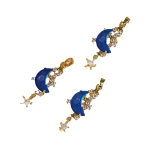 Micro-pave moon and star charms with blue resin and clear zircon for DIY jewelry