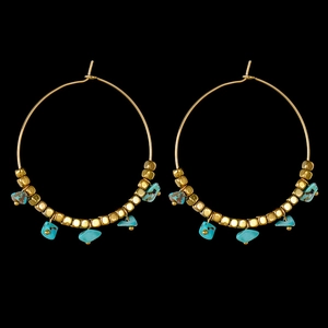 14k gold plated hoop earrings with turquoise stones and square beads in boho style