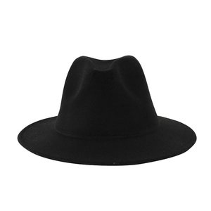 Classic black felt fedora hat with a pinched crown and wide brim for men and women