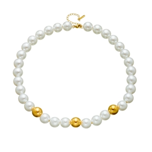 Fashion pearl necklace set with gold beads on white background for women
