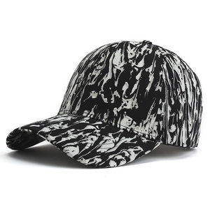 Unisex baseball cap with black and white abstract marble graffiti pattern and curved brim