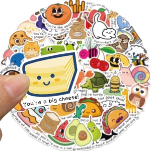 50pcs waterproof motivational cartoon stickers with food and animals for luggage decor