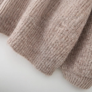 Oatmeal alpaca wool high neck knit sweater with thick ribbed texture and long sleeves