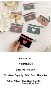 Portacarte sottile in pelle PU con intaglio a cuore, scomparti multipli e portamonete