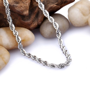 Classic 3mm silver titanium steel twist rope chain with a bright metallic finish