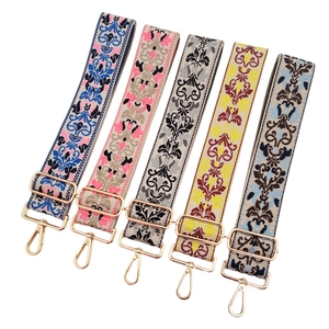 Tracolle per borse ricamate etnico con motivi jacquard vintage e fibbie in metallo oro