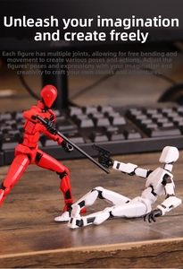 Macro shot of 3D printed movable action figures in red and white with weapons