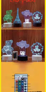 Detail view of 3D acrylic night light with 16-color RGB remote control settings