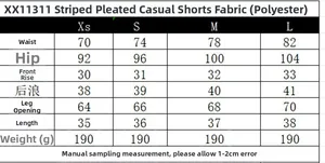 Tableau des tailles pour shorts rayés femmes avec mesures de taille et hanches en cm