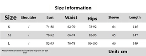Detailed size chart for long sleeve backless maxi dress including bust waist and hip measurements