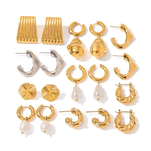 Elegant gold and silver stainless steel earrings set with pearls and rhinestones