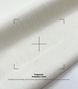 Macro shot of breathable beige faux linen fabric with clear cross-weave texture for pillows