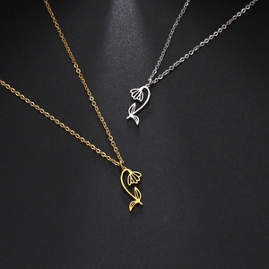Minimalist birth flower pendant necklaces in gold and silver finish for women