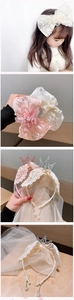 Detailed set of girl's lace bows, pearl crowns, and flower hair accessories for birthdays