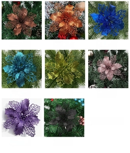 Lot de fleurs de poinsettia pailletées pour sapin de Noël en huit couleurs variées