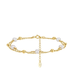 Elegant S925 sterling silver double layer bracelet with gold beads and freshwater pearls