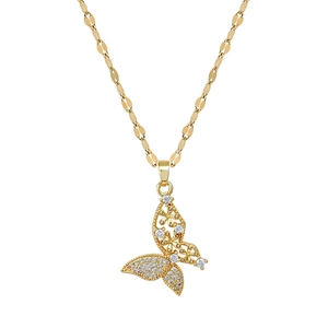 Luxury gold butterfly necklace featuring micro-set cubic zirconia on openwork wings