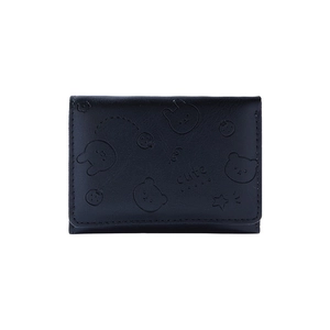 Short black PU leather wallet for women with cute cartoon rabbit and bear embossed patterns