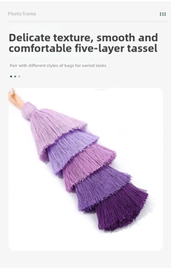 Detail of five-tier purple gradient tassel pendant for bags and keyrings decoration