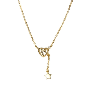 Minimalist gold heart and star tassel pendant necklace with elegant link chain for women