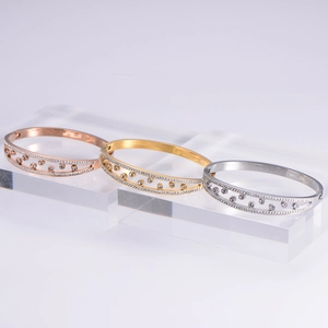 Elegant 18k gold plated hollow zircon bangle set in rose gold, gold and silver