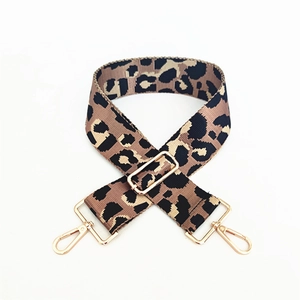 Adjustable leopard print shoulder strap with gold metal hooks for stylish handbags
