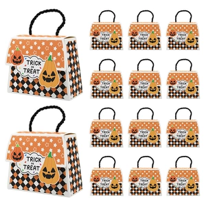 14-pack Halloween pumpkin gift bags with Trick or Treat design for candy packaging