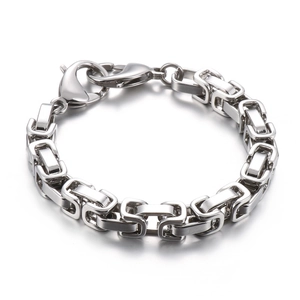 Polished silver stainless steel Byzantine chain bracelet for men with lobster clasp closure