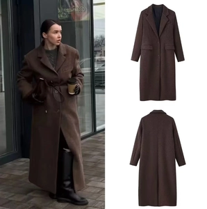 Women Long Woolen Coat Solid Color Lapel Single Breasted Loose Overcoat Outerwear Casual Streetwear Jacket Winter