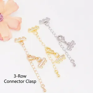 3-Row Zircon Lobster Clasp Extender in Gold, Silver, and Rose Gold Finishes