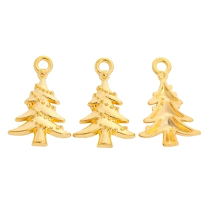 Polished gold Christmas tree pendants with hanging rings for DIY jewelry making