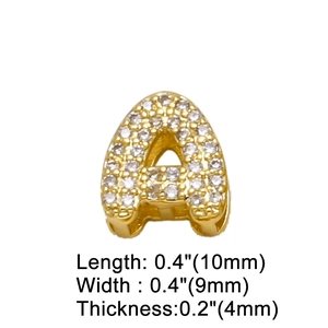 Gold letter A pendant with cubic zirconia inlay 10mm height for DIY jewelry making