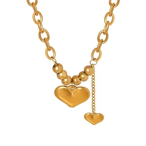 Collier À Pendentif Cœur Acier Titane Plaqué Or Chaîne Épaisse Perle Clavicule Tendance Bijoux Pour Femmes