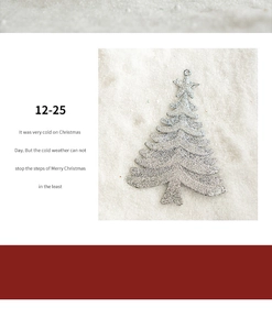 Close-up of a silver glittery Christmas tree ornament on a white snowflake background