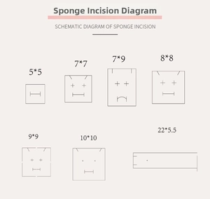 Detail guide of sponge insert dimensions and incision patterns for jewelry gift boxes
