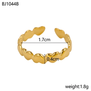 Detailed product dimensions for the vintage gold heart-shaped open ring, weight 1.8g