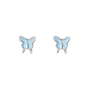 Minimalist S925 sterling silver butterfly stud earrings in light blue and silver