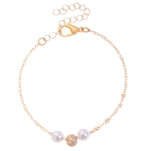 Bracciale dorato minimalista con perle finte bianche e una perla metallica satinata